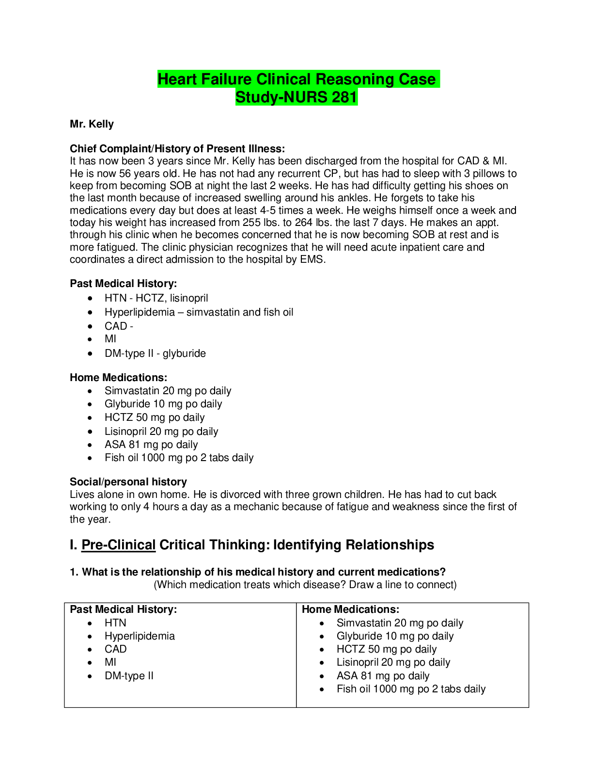 Preview image of Heart Failure Clinical Reasoning Case Study-NURS 281 document